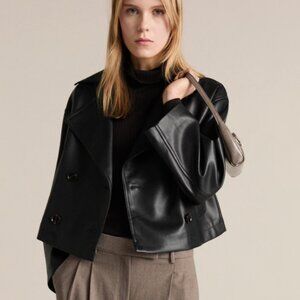 MNG Mango Faux Leather Cropped Jacket